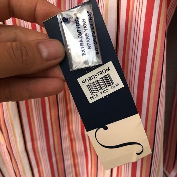 Jones New York petite Button Up Blouse coral stripe career office preppy PL - Picture 5 of 8